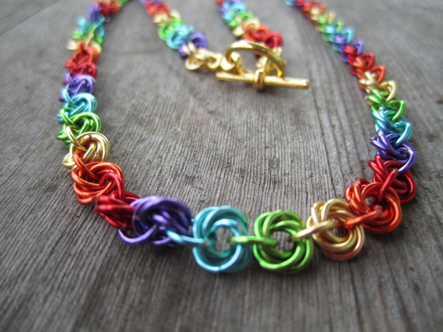 Rainbow pride Mobius circle chainmaille necklace - ChainedExpressions Rainbow pride Mobius circle chainmaille necklace - ChainedExpressions