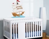 kids Pirate Ship boat with childs name Removable vinyl wall decal nursery sticker mural