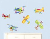 Kids childrens vinyl wall decal Vintage AirPlanes set of 6 Great for boy nursery