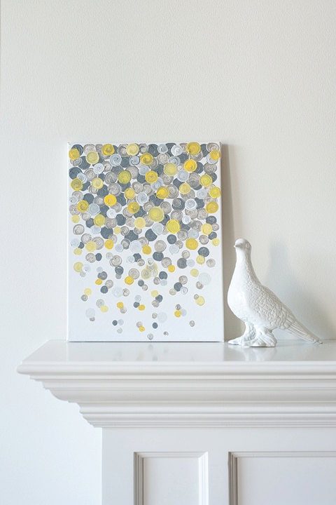 11x14 Canvas Painting- Confetti: Yellow & Grey