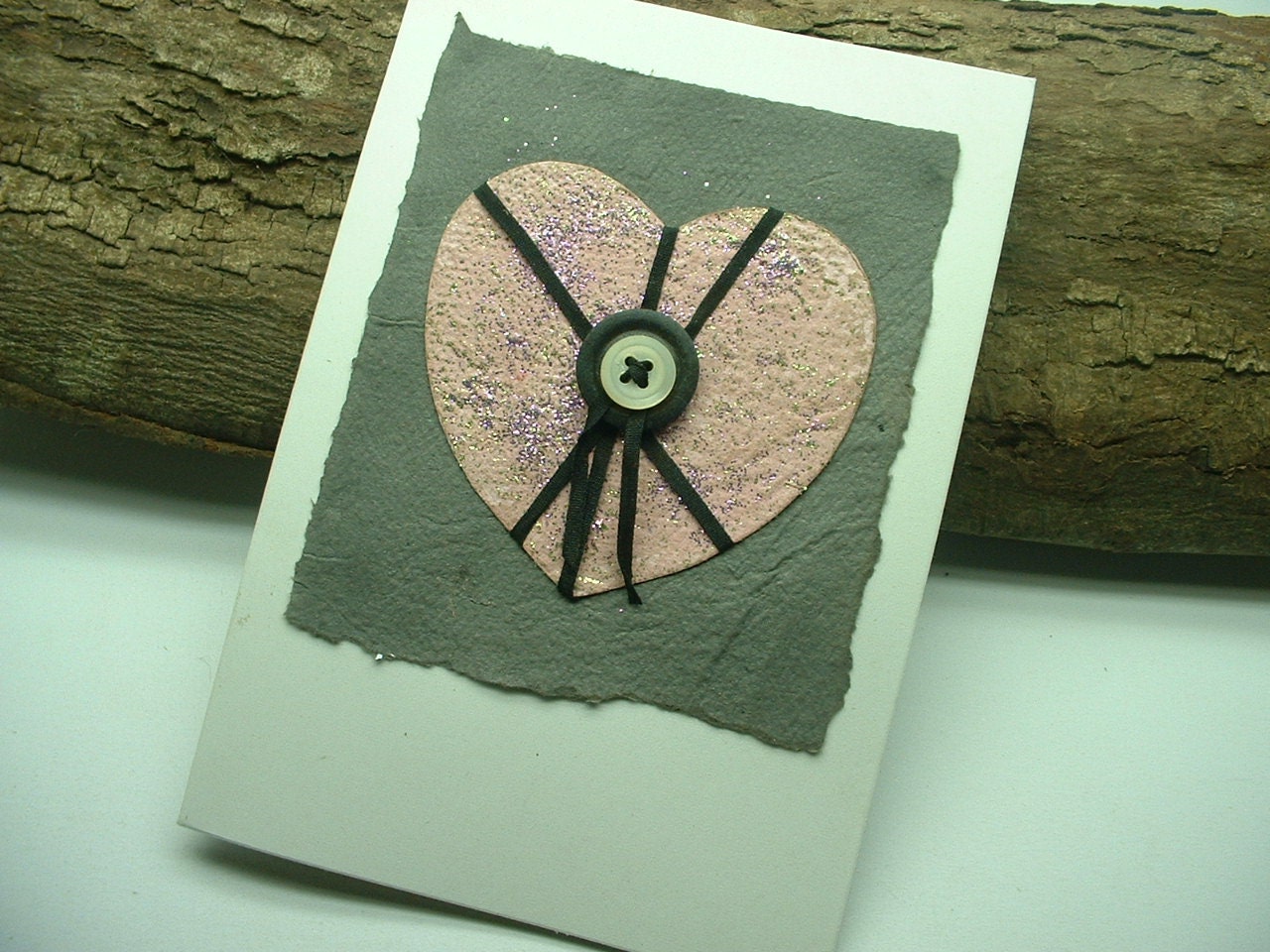 Anniversary, Wedding, Valentine's Card for Her "Button Heart". Vintage Buttons. Handmade Paper - ShoestringCottage