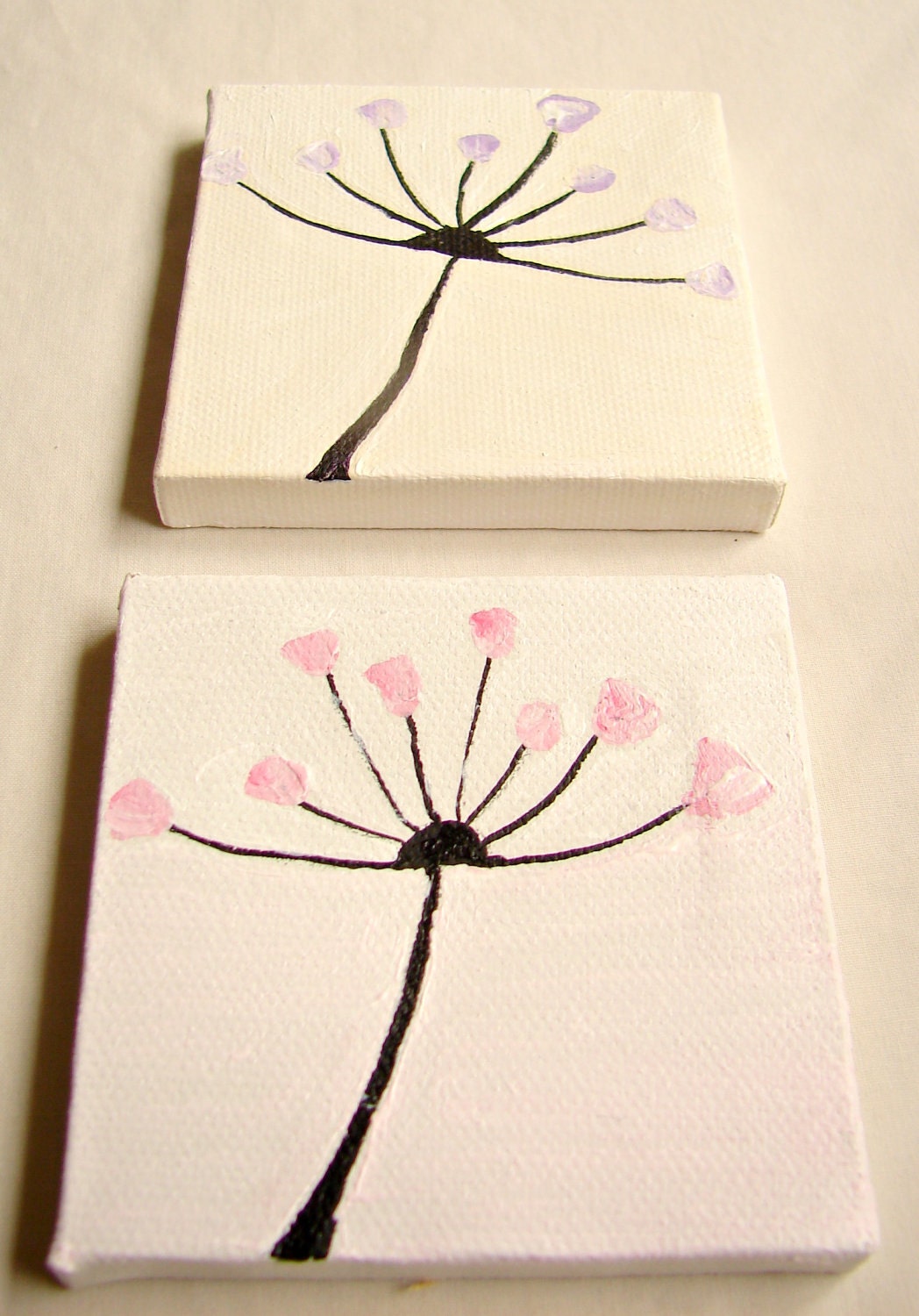 Whimsical Mini Diptych Acrylic Art- Girls Room, Girls Birthday, Nursery-Purple & Pink