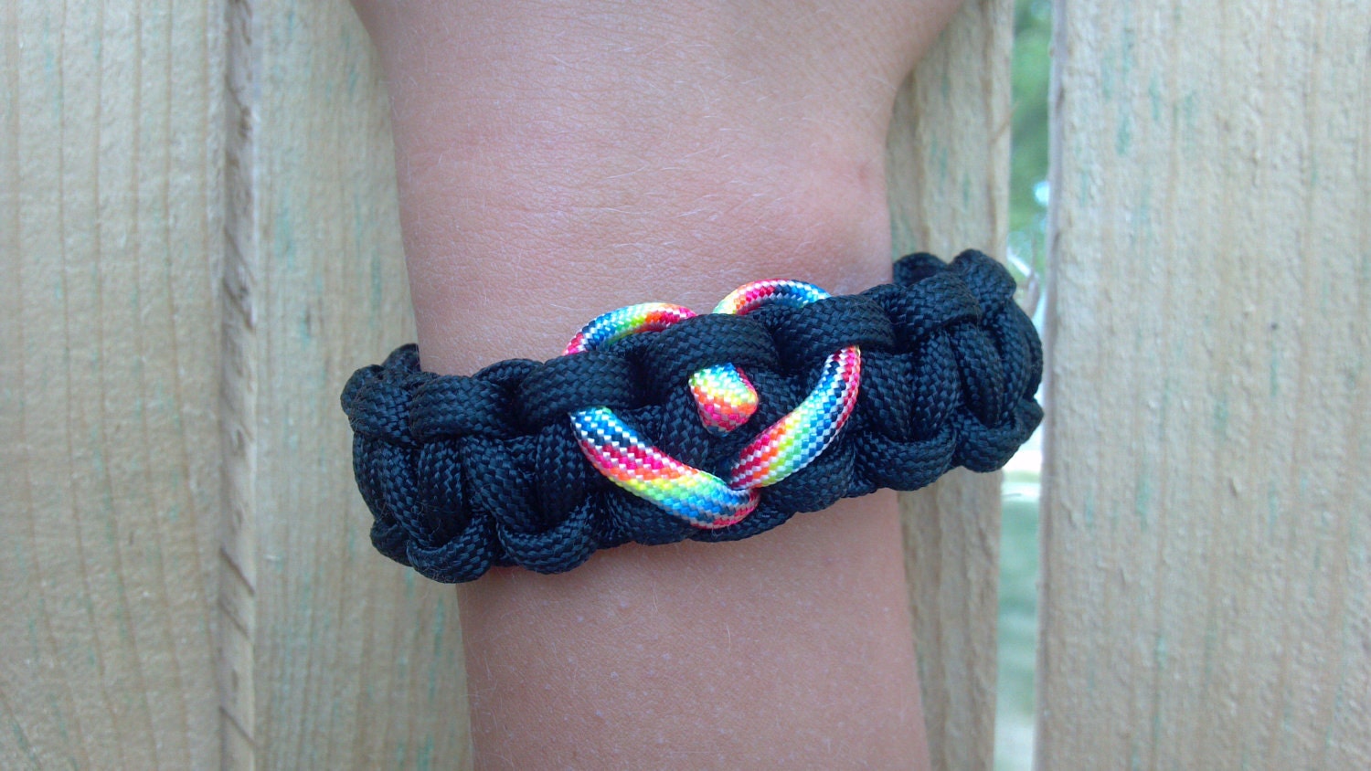 Love - Black Paracord Bracelet with Rainbow Heart