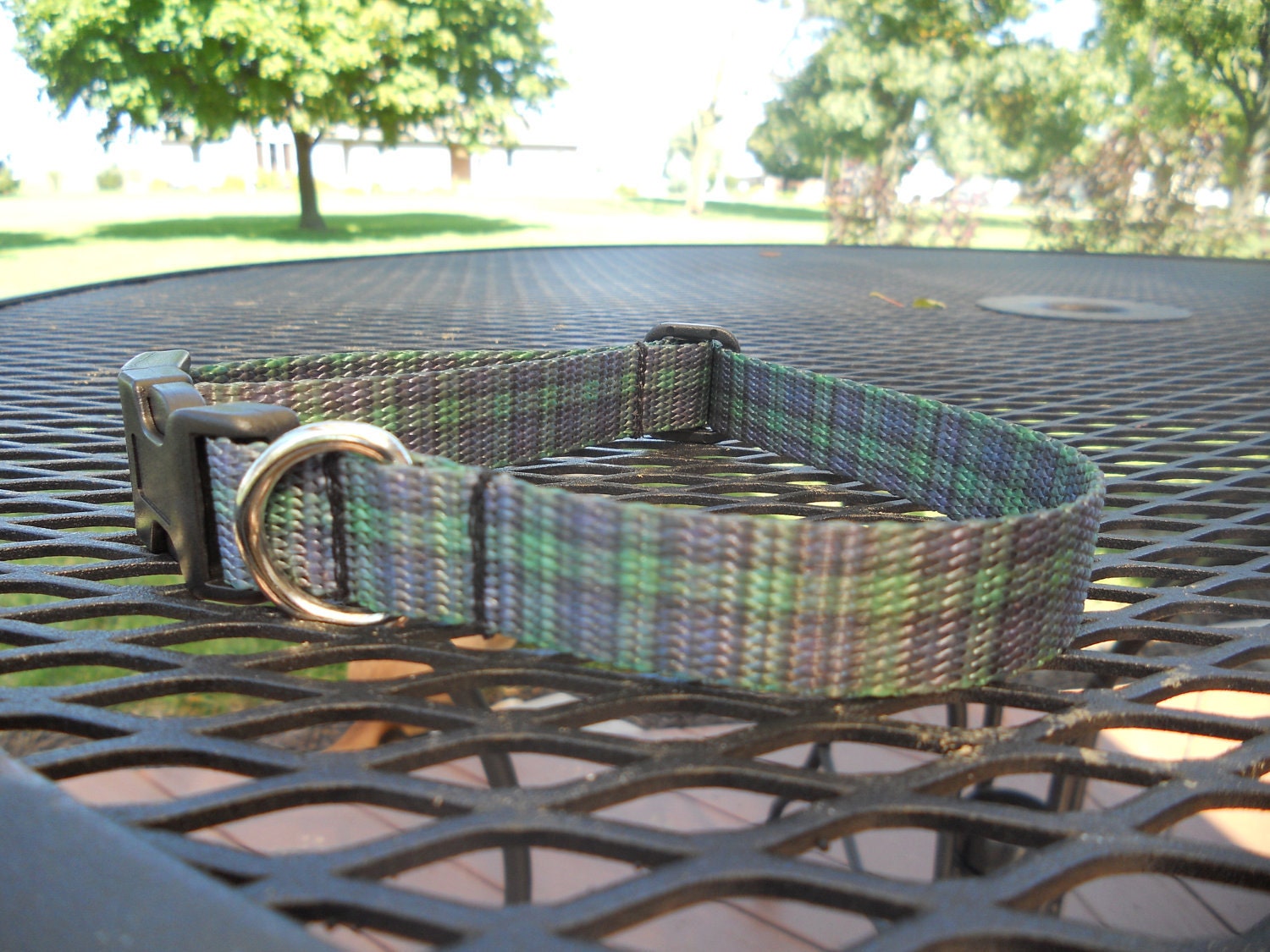 Irish Plaid (Green/Navy Blue) Nylon Dog Collar (size medium)