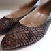 Beautiful Vintage Bruno Magli Italian Leather Shoes Kitten Heels Bronze with Black Circle Design Size 7.5 - Made in Italy