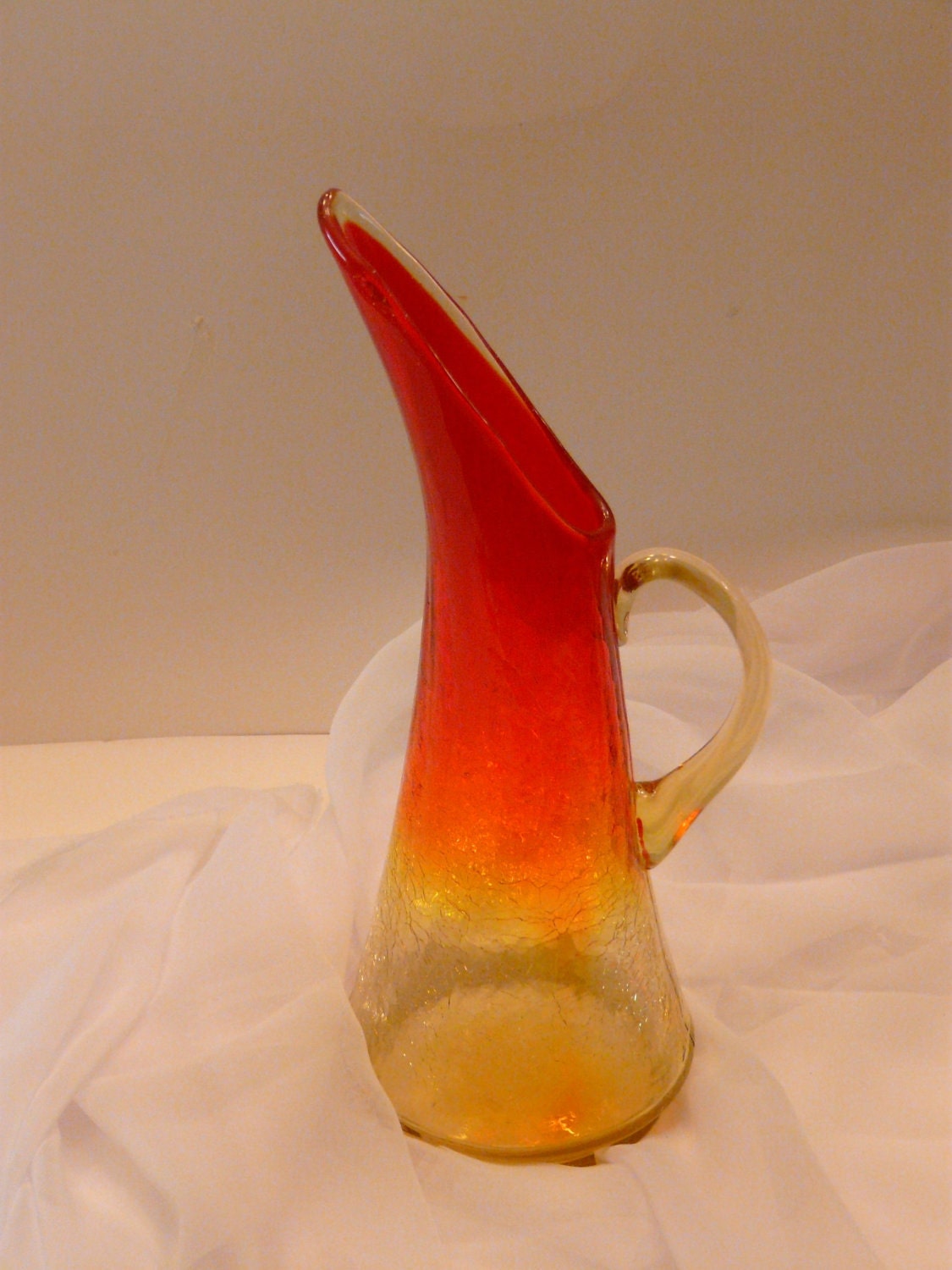 Kanawha Amberina Crackle Glass Pitcher