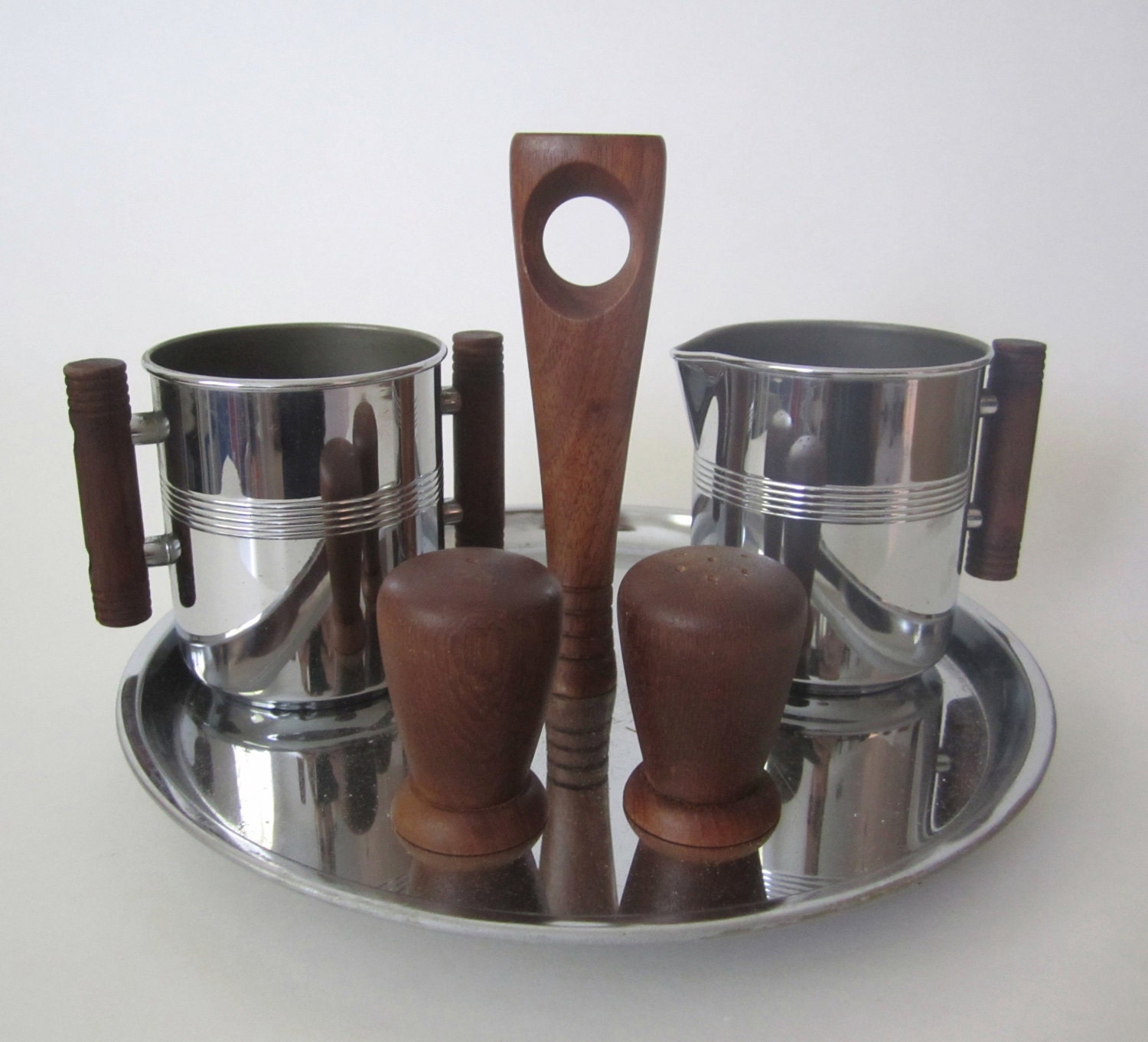 Vintage 5 piece Serving Set Creamer, Sugar Bowl, Salt and Pepper Shakers with Tidbit Tray Westinghouse