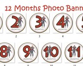 Sock Monkey photo banner 1 year 12 months - Sock Monkey Birthday Party  - Sock Monkey Party  - Sock Monkey Printables  - Sock Monkey DIY