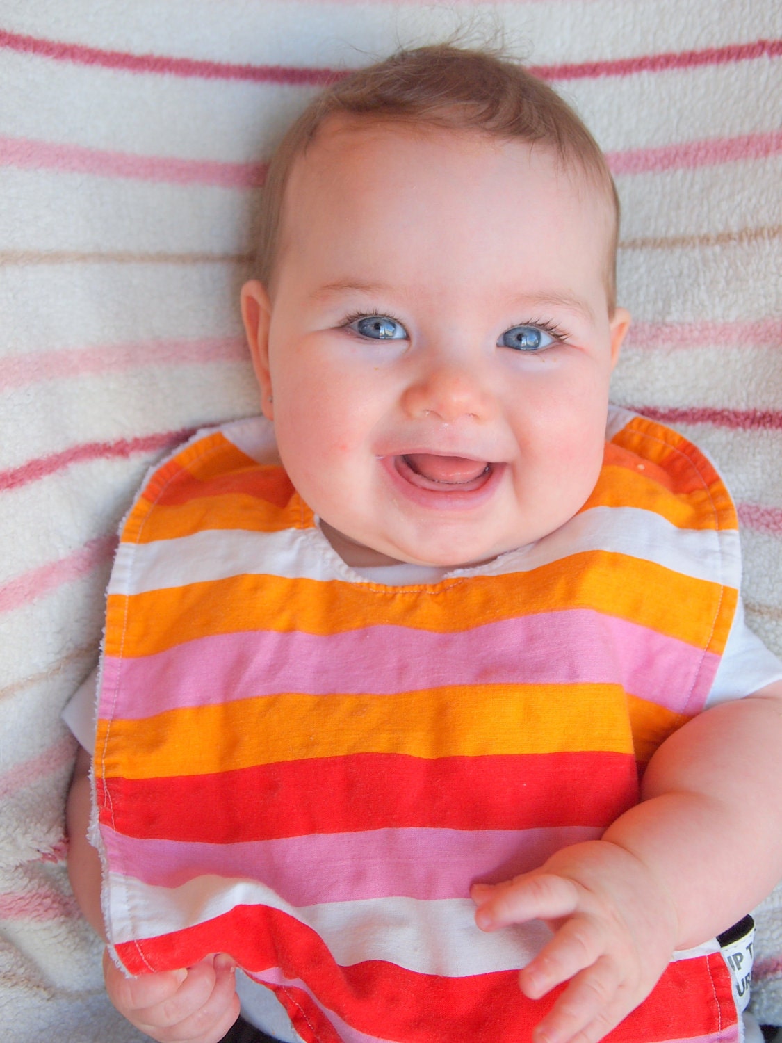Baby bib Minky bib orange striped cotton minky white snap