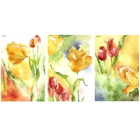 Weave Me the Sunshine - Small Print of radiant tulips in glowing reds, yellows, mossy green