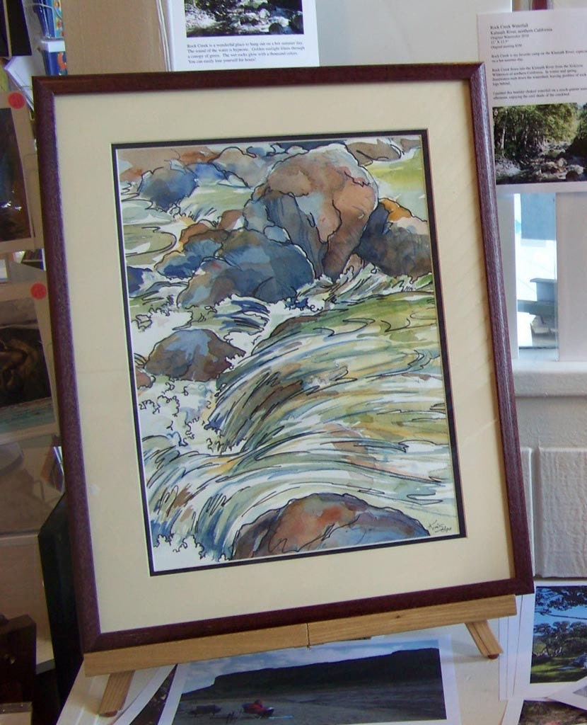 Song of the Water - Original Painting multicolor swirling waterfall cascade over granite river boulders