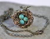 MOTHERS DAY Necklace Bird nest U choose number of  Turquoise eggs. Baby Grandmother Sisters, birdnest birdsnest New Mom family nature lover