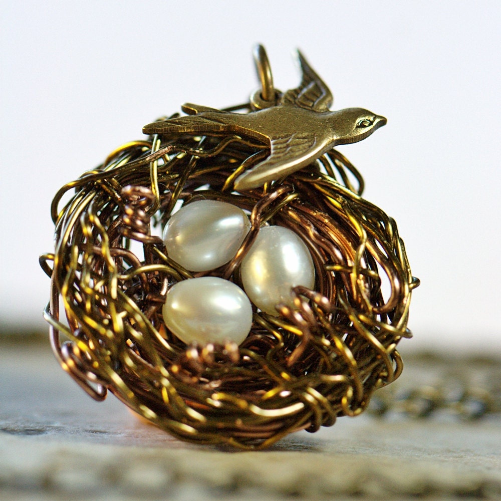 NECKLACE for MOM or Grandma. Custom Birds nest Silver or Brass Mothers. U choose number of eggs. Birdsnest triplets birdnest. Free gift wrap