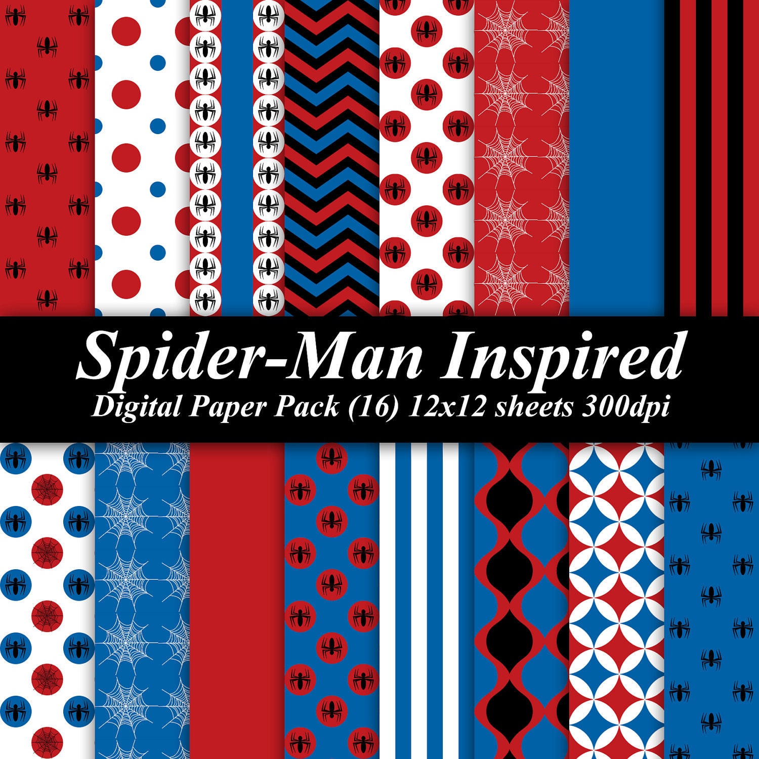 Spider-Man Inspired Digital Paper Pack (16) 12x12 sheets 300 dpi scrapbooking invitations birthday superhero spider man