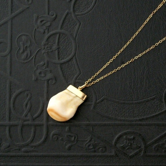 Antique Elk Tooth Charm Necklace. 9K Gold. Fraternal by TheDeeps