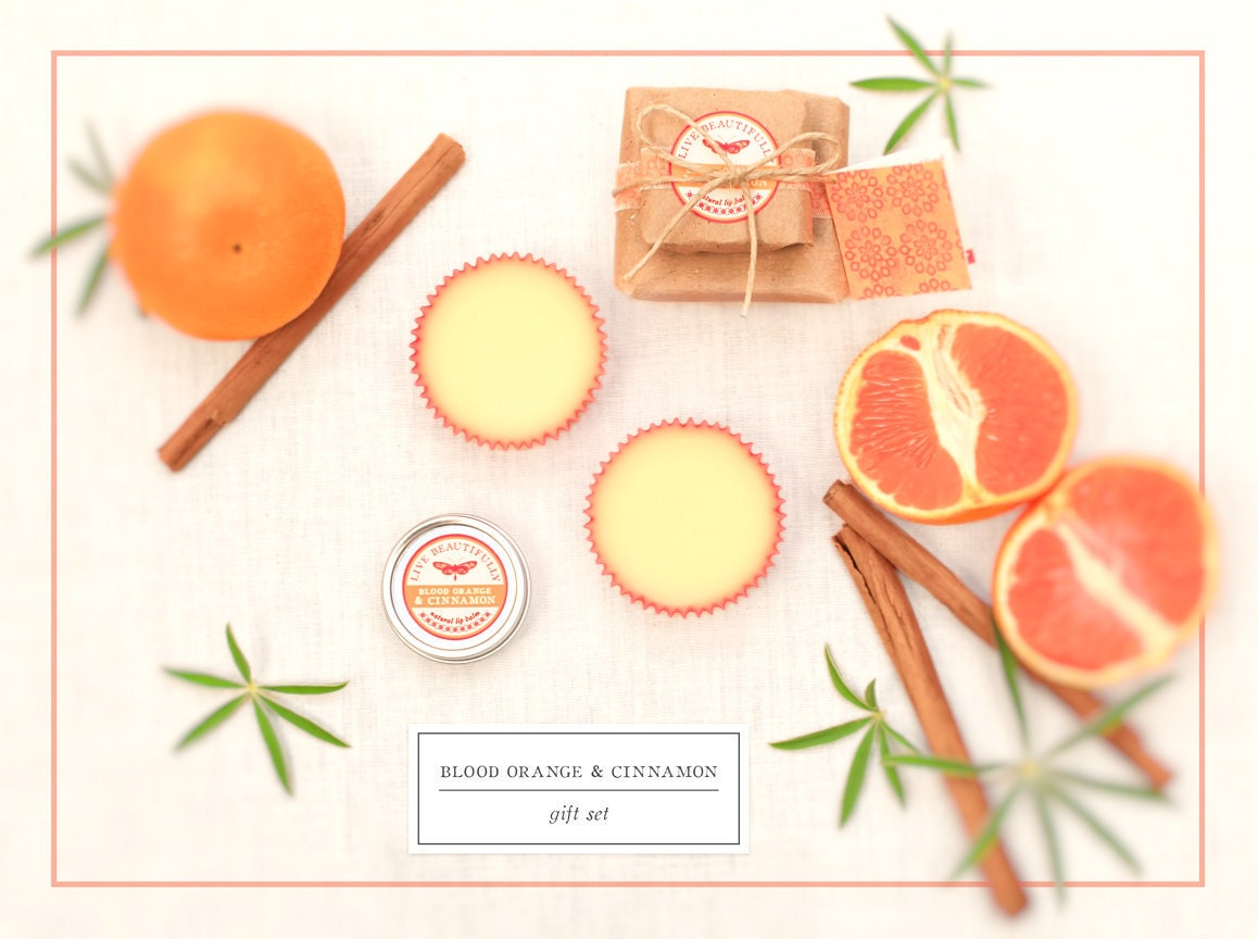 Lip Balm and Lotion Bars - Gift Set, Blood Orange & Cinnamon - Orange, Berries, and Warm Spice - All Natural