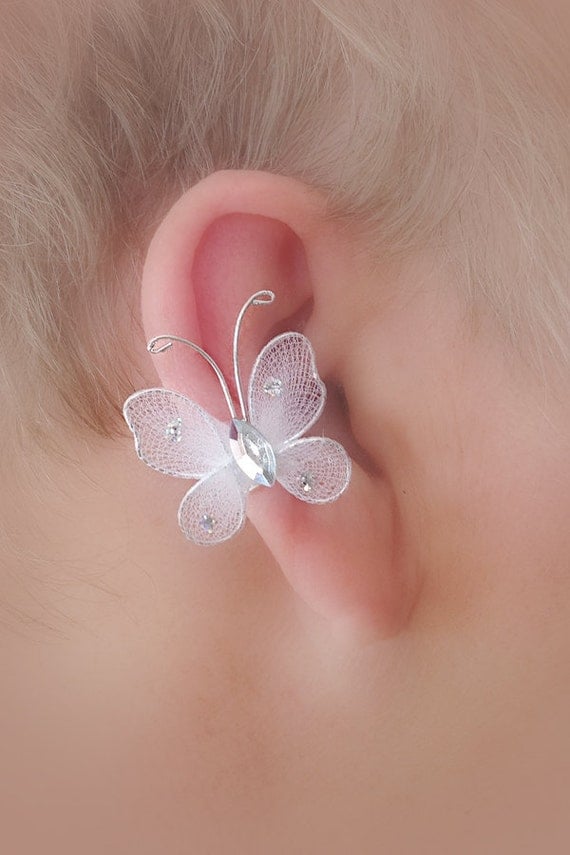 Bridal / Quinceaneara Ear Cuff Pair/ Butterfly and Jewel/ Non pierced