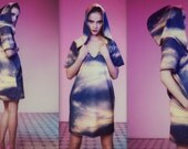 Clouds pattern hooded dress. Bamboo/organic cotton. Women size m.