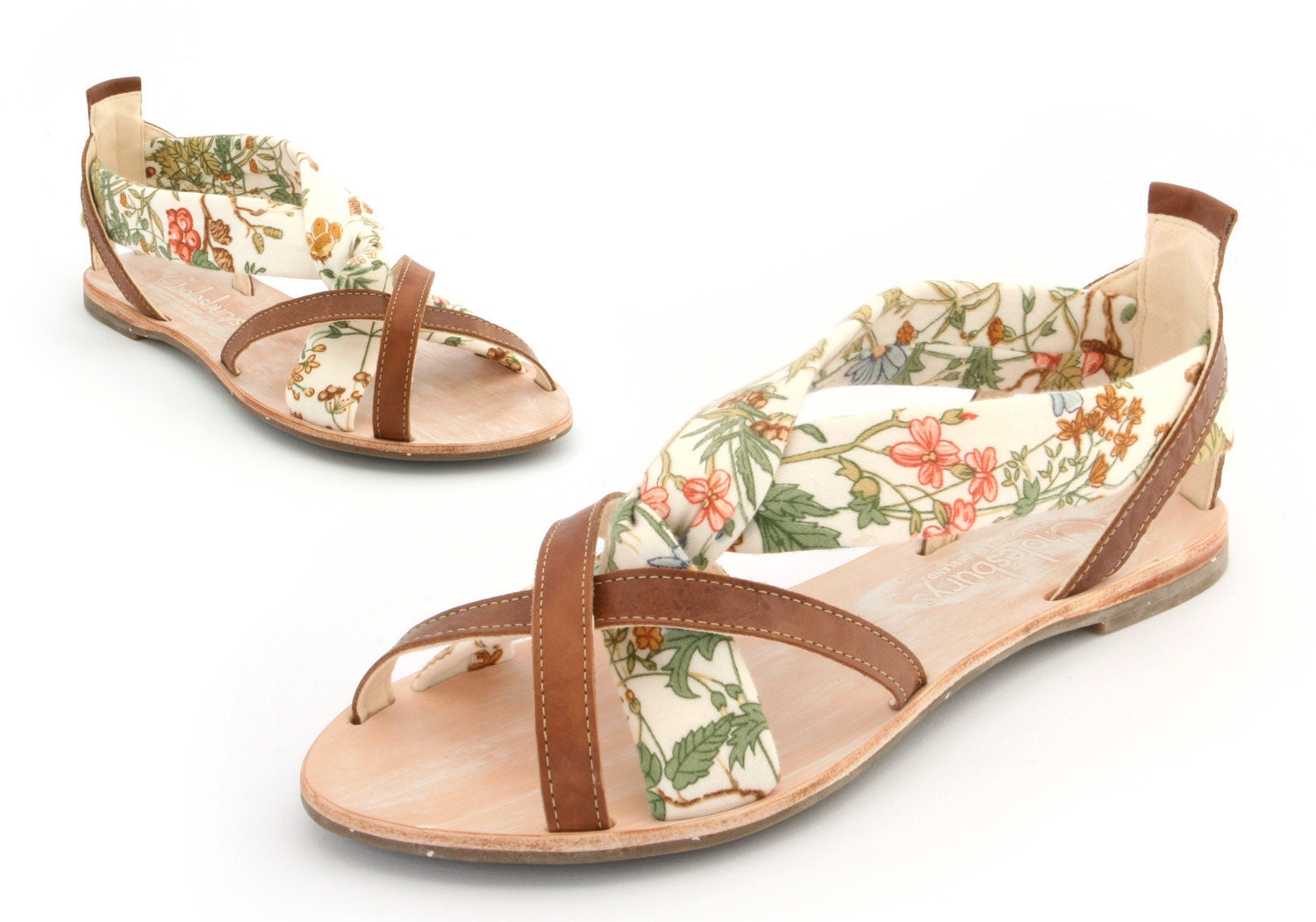 Leather and textile hand made ladies sandal Euro size 40