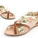 English floral print ladies hand made leather sandal Narrow fit Euro size 39