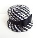 Vintage Beehive Hat, Straw Black & White w/ Bow, Tall, Mod, 1960s