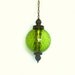 1970s Pendant Lamp, Green Globe Swag Lighting, Chain & Chord