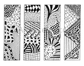 Printable Bookmarks, Zendoodle Bookmarks, Black and White, Zentangle Inspired