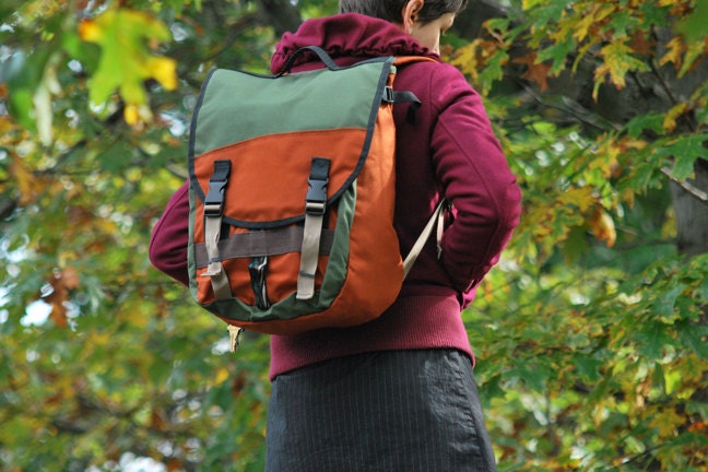 Mini-adventure pack -- burnt orange and green -- made to order.