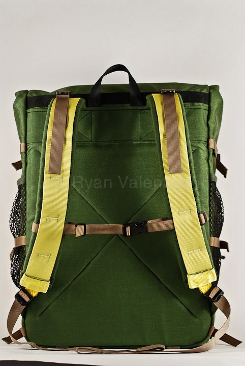 Large Backpack -- olive and lemon. Made to order.