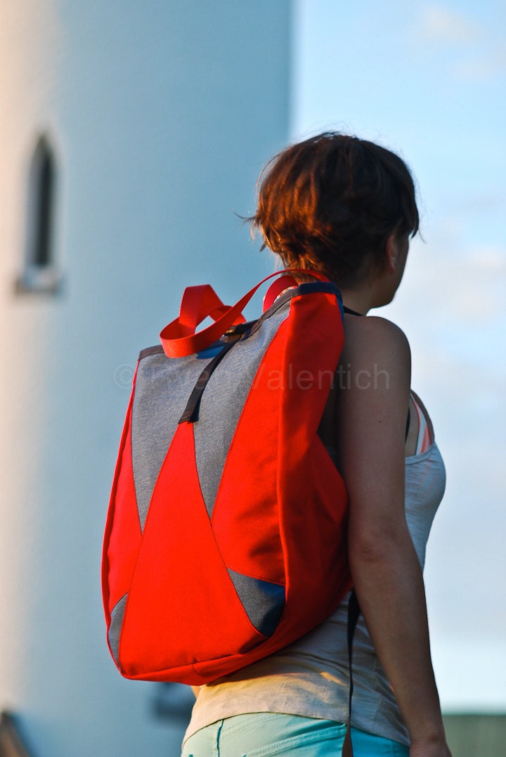 Transformer Backpack Tote -- red and blue -- made to order.