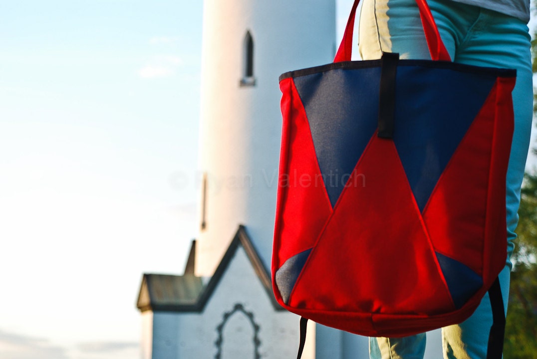 Transformer Backpack Tote -- red and blue -- made to order.