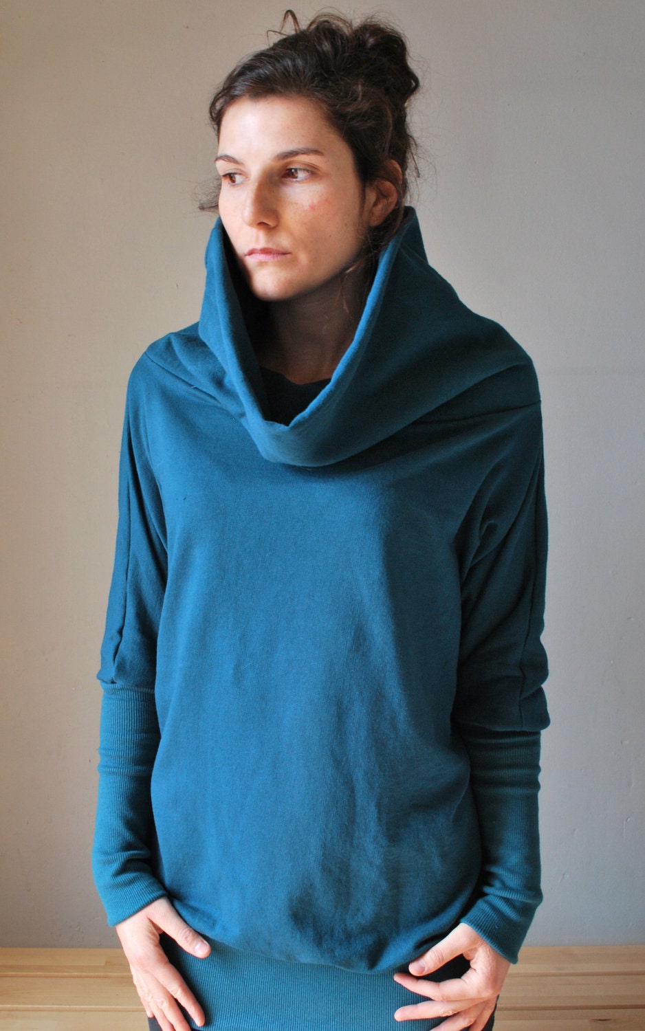 Teal Green Sweatshirt Japanese Sleeves Winter Women sweater / Gift for her / Women fashion