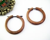 Hoop Post Earring Wood Hand Carved Tribal Style - Gauges Plugs Bone Horn - PE020M W