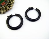 Hoop Post Earring Wood Hand Carved Tribal Style - Gauges Plugs Bone Horn - PE020S BW