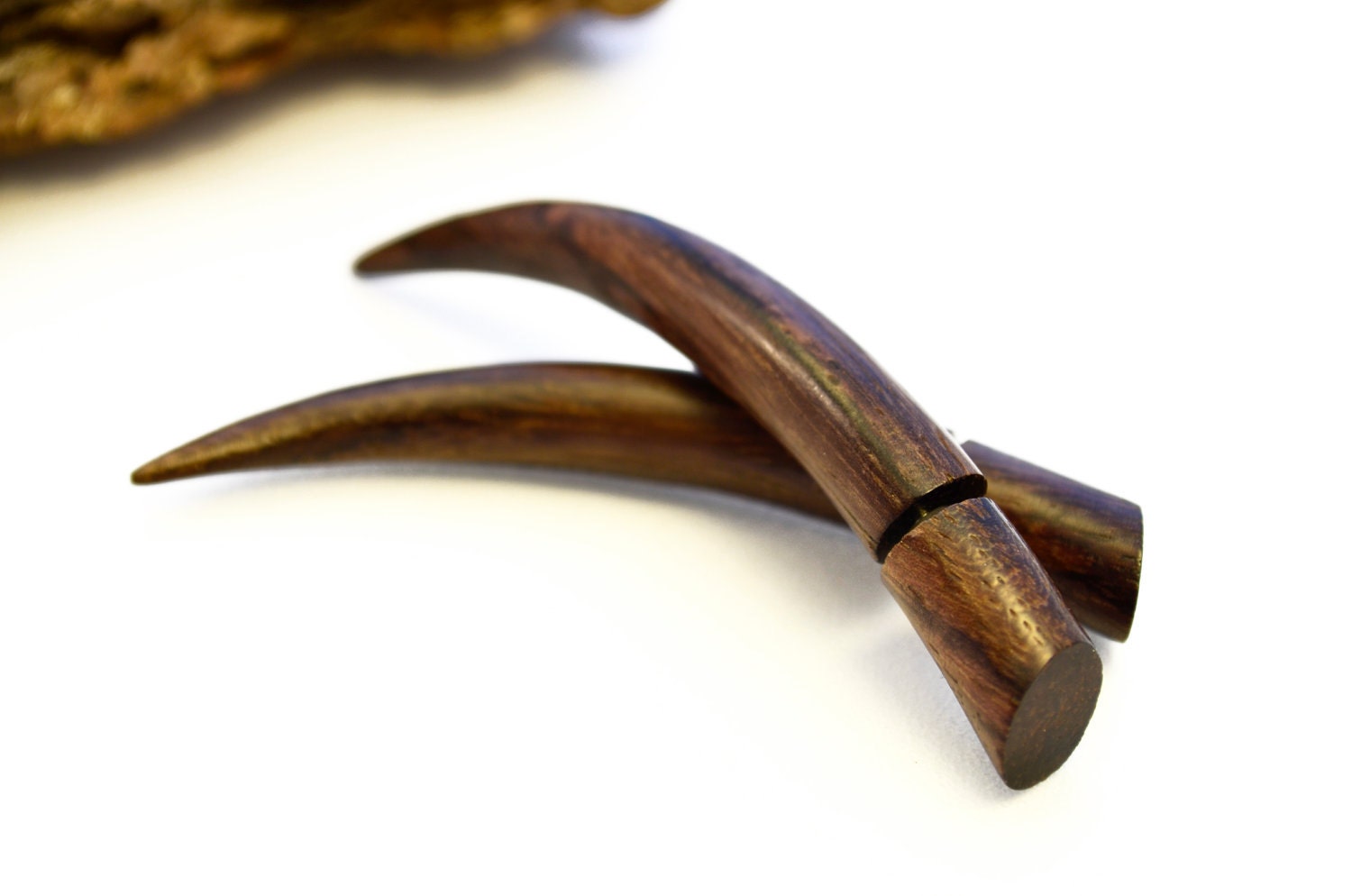 Fake Gauges Earrings Wooden Earrings Talon Tribal Brown Wood Organic - FG034 W