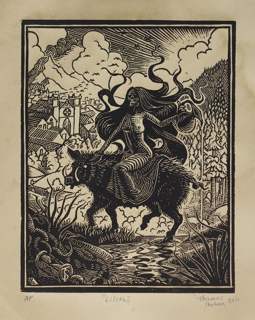 Lilith - Woodcut on Paper - Thomas Shahan