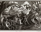 Pond Gathering - Woodcut on Paper - Thomas Shahan