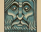 Zeus - Art Deco Reduction Linocut - 5x7" - Thomas Shahan