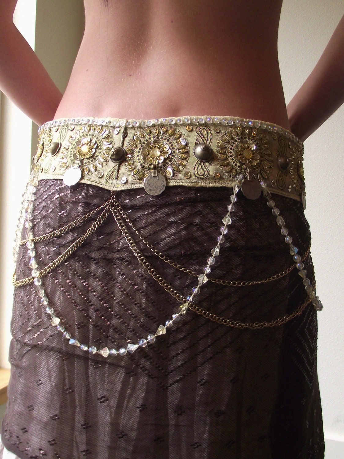 Tribal Fusion Bellydance Belt- Mumbai Sunrise Size XL