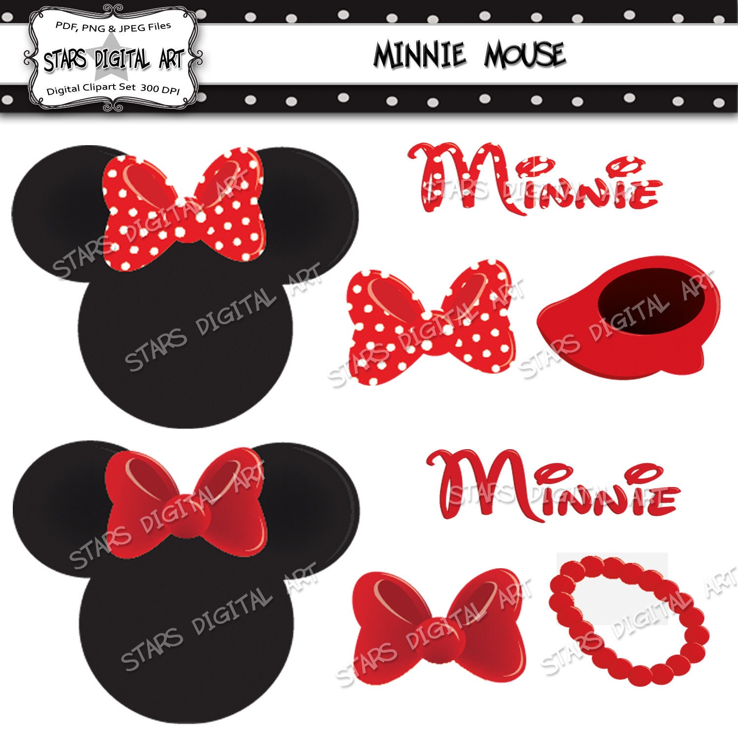 Minnie Mouse - Digital Clipart - 8 Files