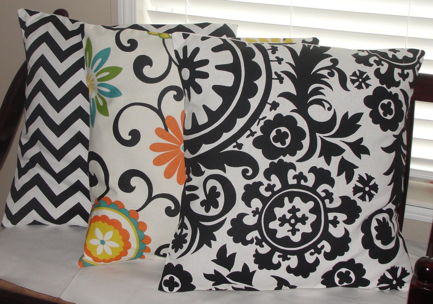Set of 3 Designer Throw Pillow Covers 20"x20" Black White Orange Big Flowers Waverly Pom Pom Play Confetti and Premier Prints