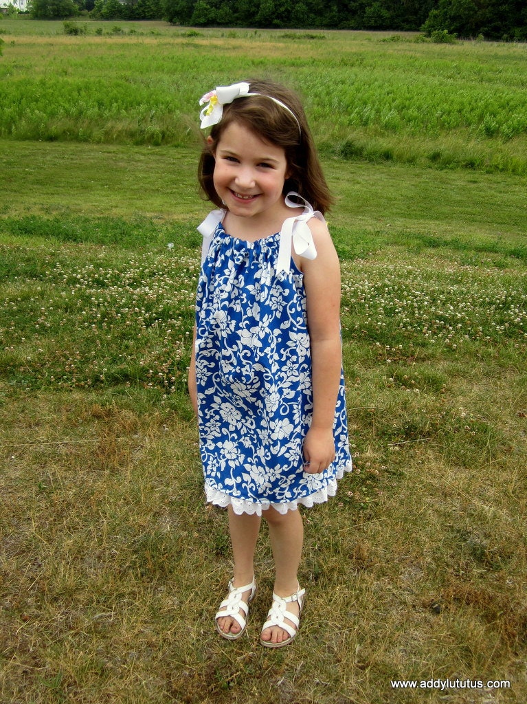 Blue and White Hawaiian Floral pillowcase dress