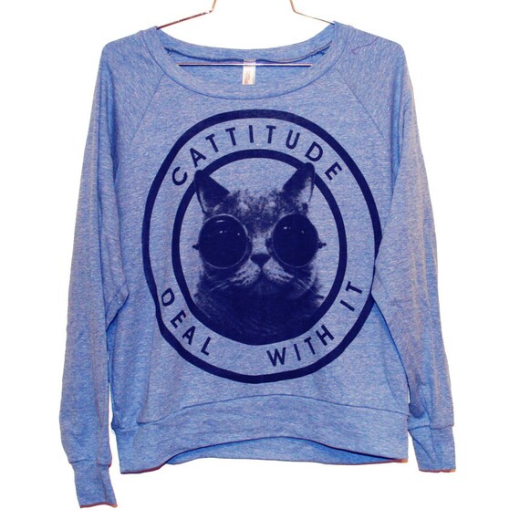 Cattitude Raglan Pullover -- Blue (Select Size)