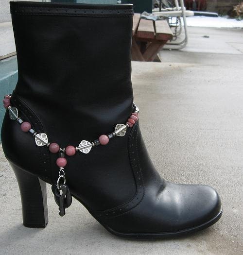 Clearance Ladies Nice Pink Rhodonite Stone and Hemalyke Boot Bracelet
