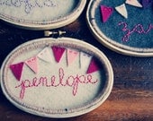 Personalized Oval Embroidery Hoop Art, Yarn-wrapped. Mini Bunting Girl Nursery Decor with Name by Catshy Crafts