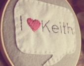 Embroidery Hoop Art. Personalized Wall Art. I Heart Word Bubble MADE TO ORDER by Catshy Crafts
