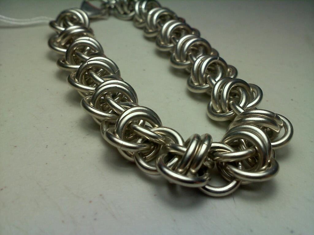 Sterling Silver Handmade Chainmail Barrel Bracelet