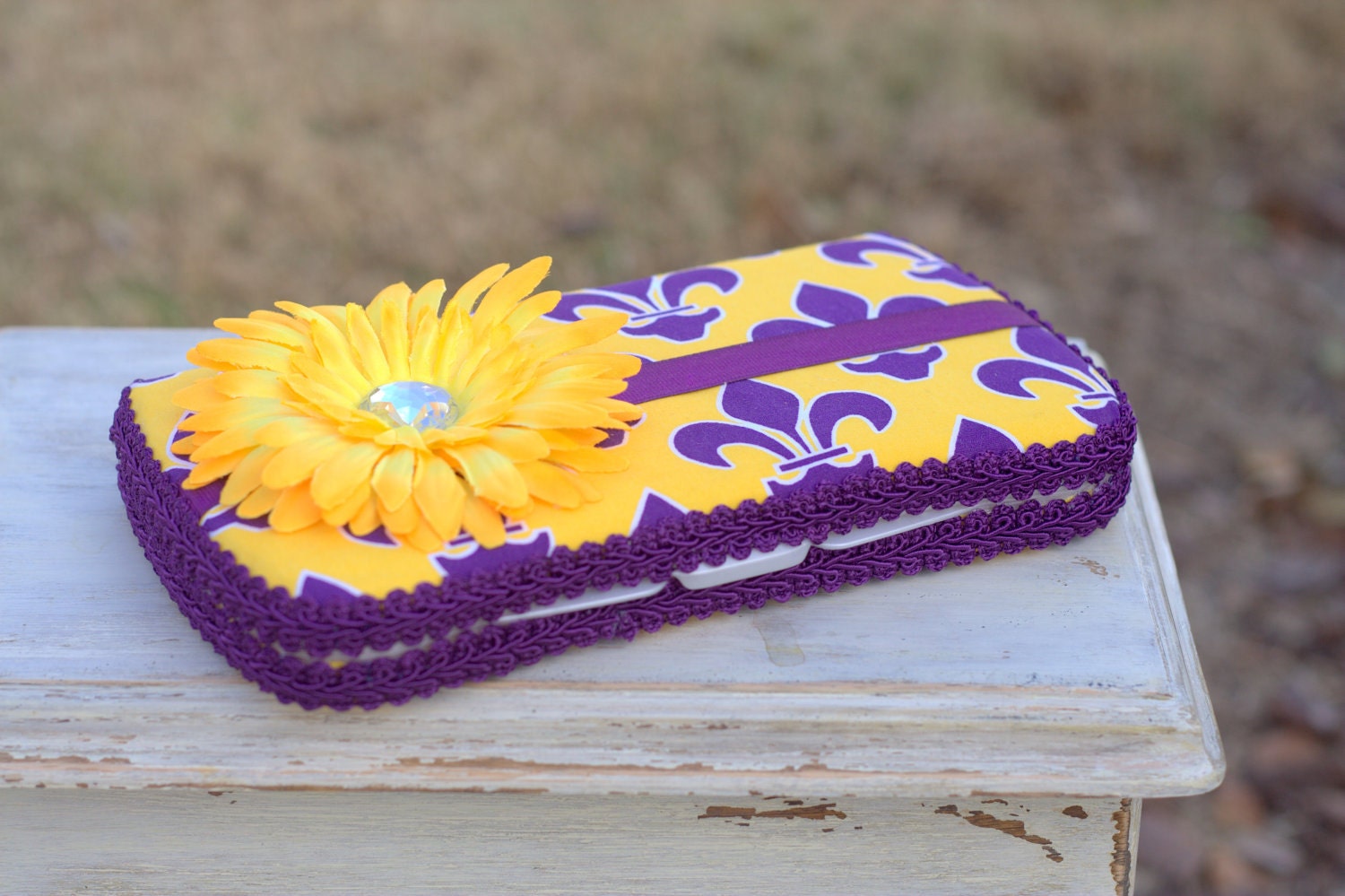 LSU purple and gold fleur de lis baby wipes travel case