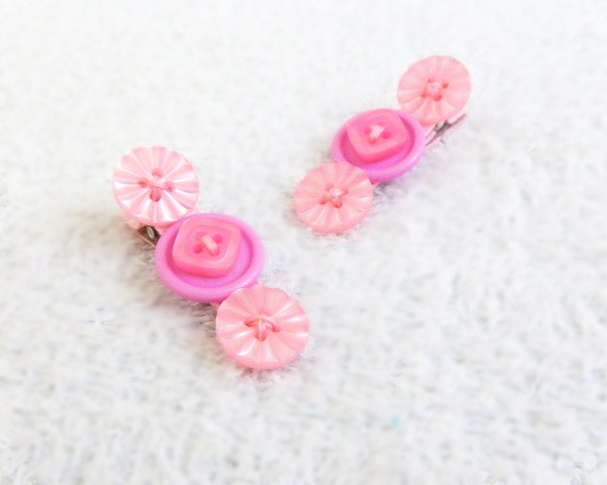 Button Hair Clips -Pink & Purple - set of 2