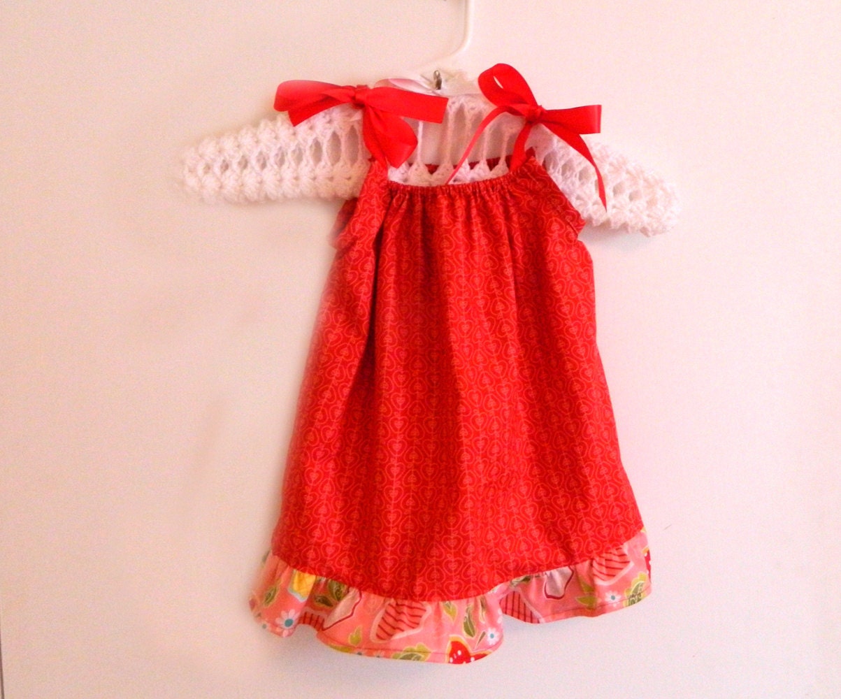Red Apple Dress - Pink, White, & Yellow Apples - made to order 3 6 9 12 months newborn
